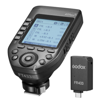 Godox FT433 Canon / Nikon / Sony TTL Wireless Flash Trigger with 32 Channel / 16 Groups, 433MHz Frequency, USB Type-C Receiver, Hot Shoe Mount, HSS 1/8000 Sec, LCD Screen TCM Function, Max 100m Range for Studio Lighting and Photography