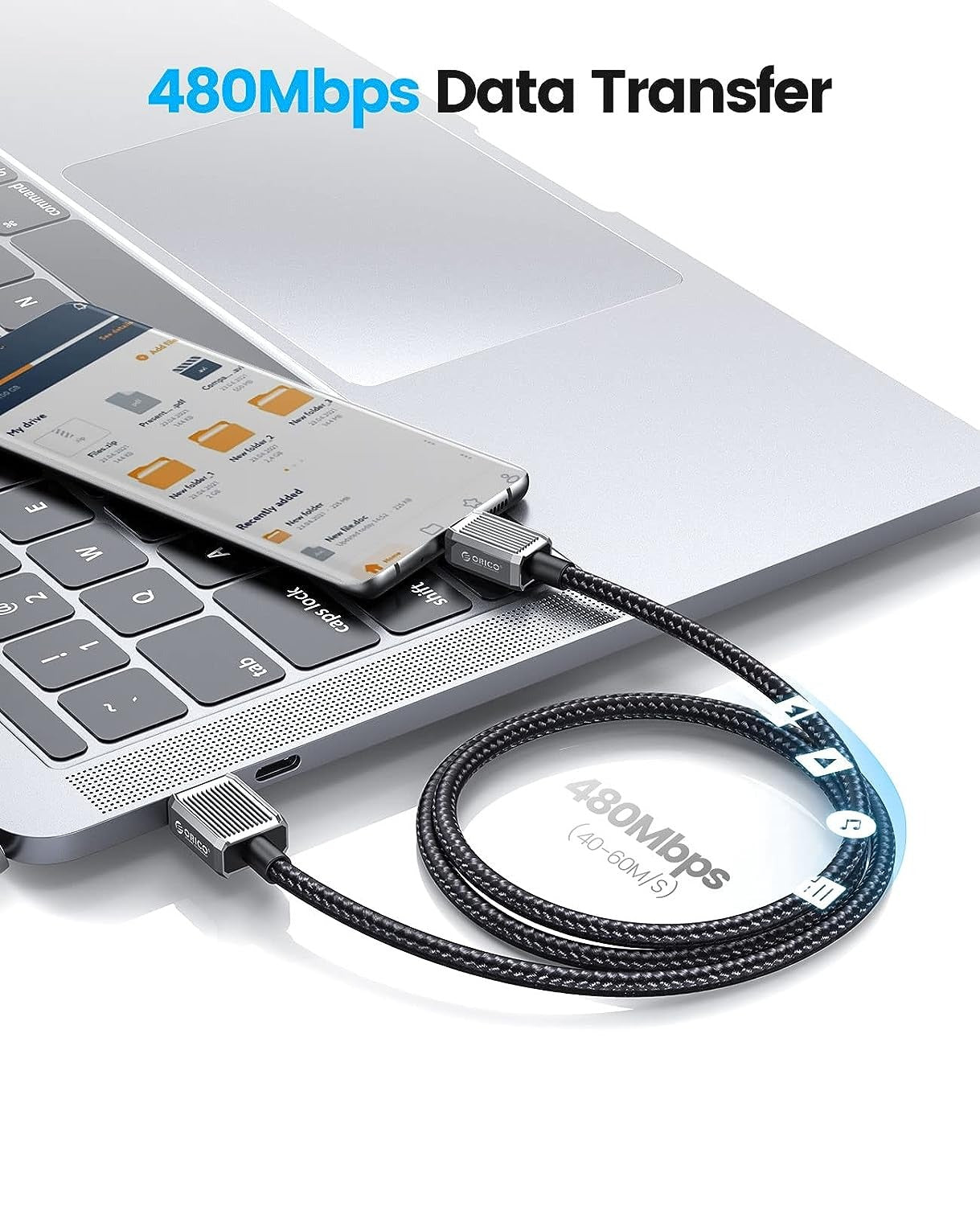 ORICO GQZ15 (1m ) USB-A to USB Type C Fast Charging Data Cable 5V/3A 15W, 480Mbps Transmission Rate, Nylon-Braided Zinc Alloy for Type C Port Devices, Smartphones, Android, Tablet