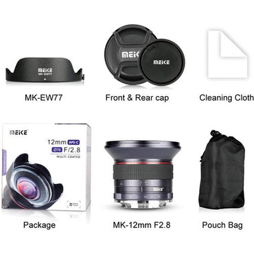 Meike MK-12mm 12mm F/2.8 Ultra Wide Angle Manual Focus APS-C Prime Lens (E-Mount) for Sony Mirrorless Cameras
