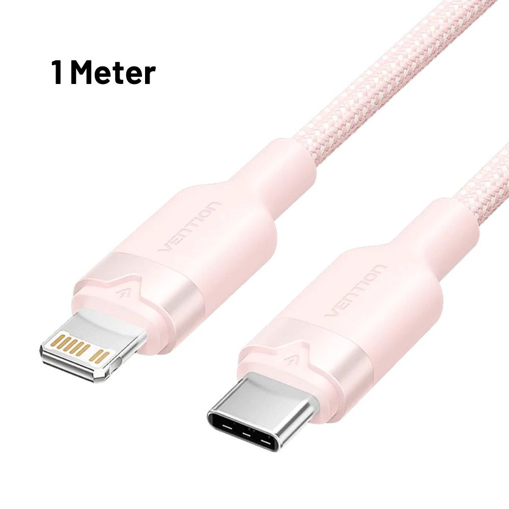 Vention 1M / 2M 27W USB 2.0 Type-C Male to Lightning Male PD Fast Charging Data 3A Cable with High-Speed 480Mbps Transfer Speed, Nylon-Coated for iPhone, iPad, iPod Touch - Black, White, Pink, Blue