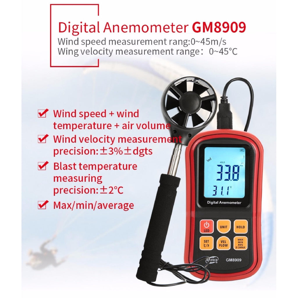 [CLEARANCE] Benetech GM8909 Anemometer Wind Speed Meter Air Volume Ambient Temperature Tester With USB Interface