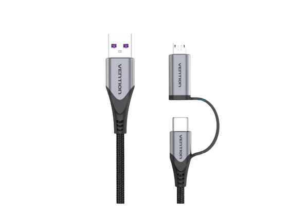 [CLEARANCE] Vention USB 2.0 A Male to 2-in-1 USB-C & Micro-B Male 5A Cable 480Mbps (CQFH) 0.5M