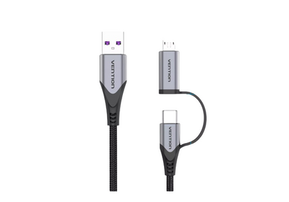 [CLEARANCE] Vention USB 2.0 A Male to 2-in-1 USB-C & Micro-B Male 5A Cable 480Mbps (CQFH) 0.5M