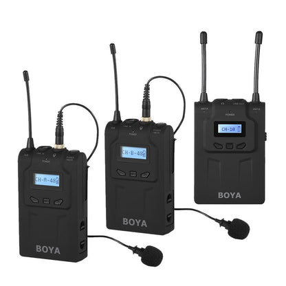 Boya BY-WM8 Pro K2 UHF Dual Channel wireless Lapel Receiver with Two Lavalier Microphone Transmitter