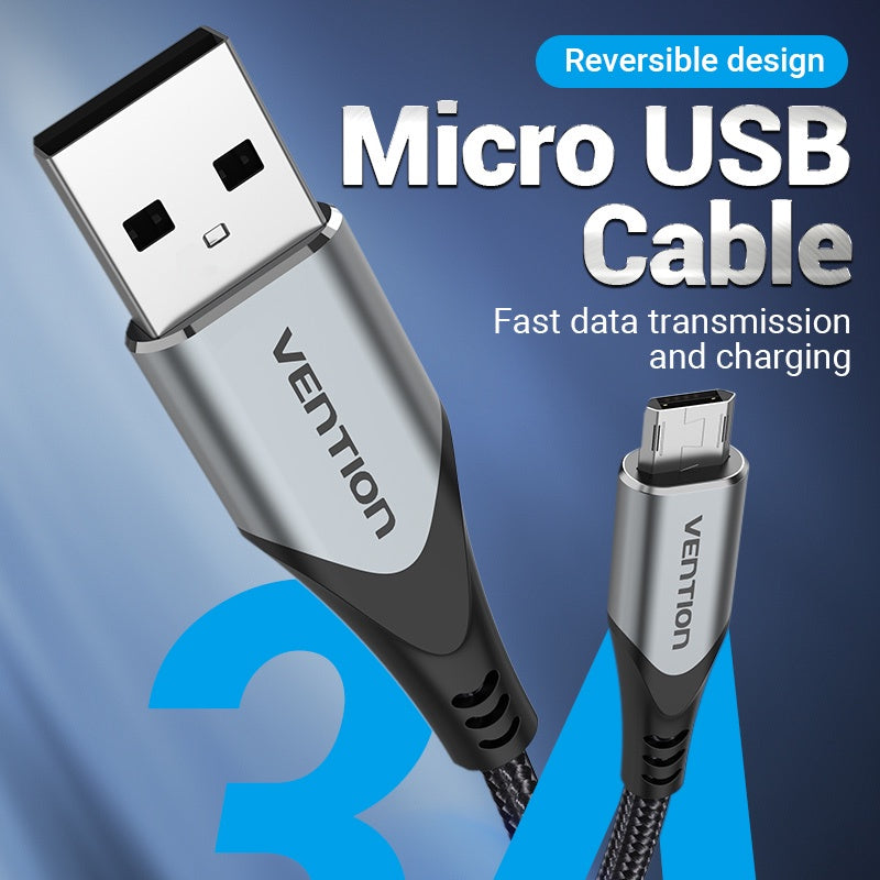 Vention Reversible USB 2.0 Male to Micro USB Male Charging and Data Cable for 3A High Current Charge and Fast File Transferring for PC, Mac, and Android (2M) | COCHH