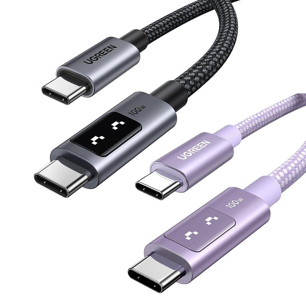 UGREEN UNO 0.5 Meter USB-C to USB-C 100W PD Fast Charging Cable with LED Emoji Display, 480Mbps Data Sync, E-Marker Smart Chip, Braided USB-C Male Cable for Laptop, Tablet, Smartphone and Gaming Devices | L509 (45612) | JG Superstore