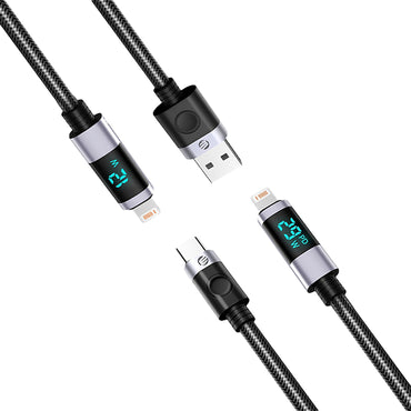 [CLEARANCE] ORICO 2 Meters LDC2L Series USB Type-C Male to Lightning Male Data and Charging Nylon Braided Cable with PD 29W, 480Mbps Transfer Rate with LED Display and E Marker Chip for Smartphone - Black