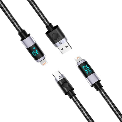 [CLEARANCE] ORICO 2 Meters LDC2L Series USB Type-C Male to Lightning Male Data and Charging Nylon Braided Cable with PD 29W, 480Mbps Transfer Rate with LED Display and E Marker Chip for Smartphone - Black
