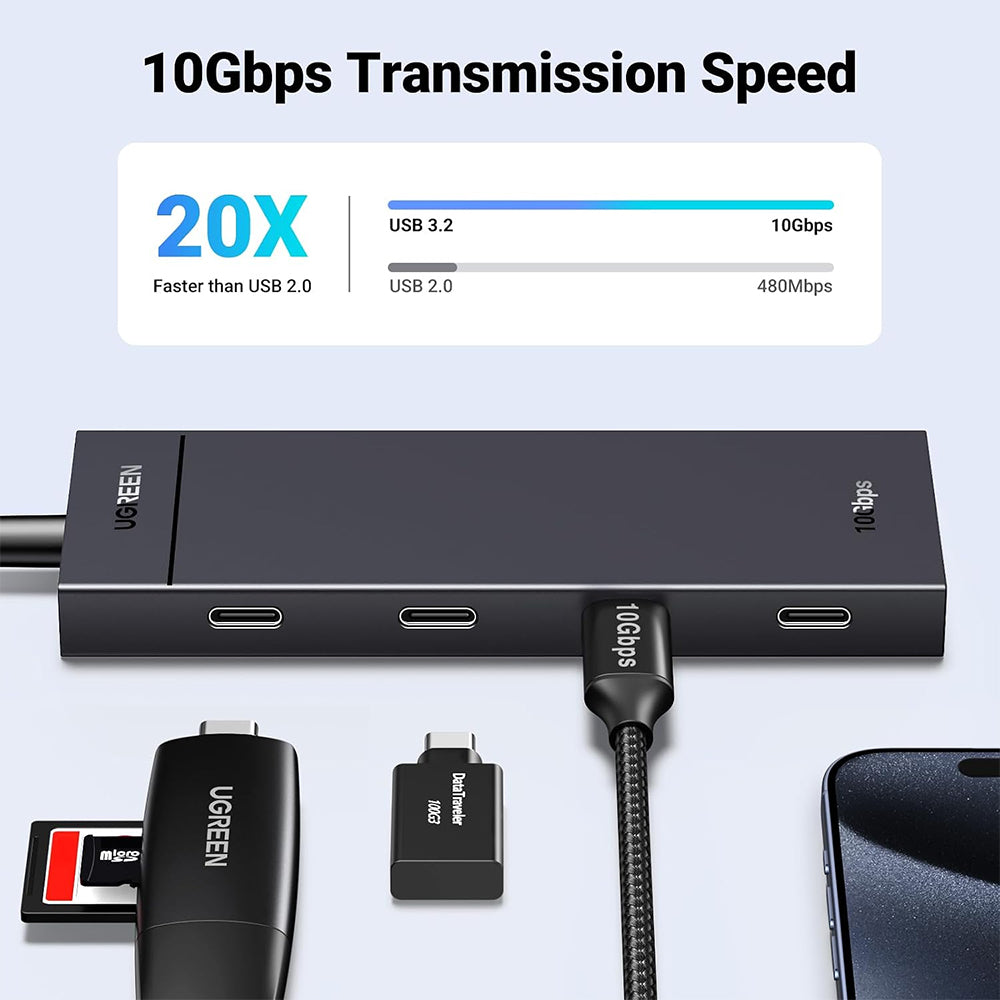 UGREEN 4-Port USB 3.2 Gen 2 Hub, Up to 10Gbps High-Speed Data Transfer