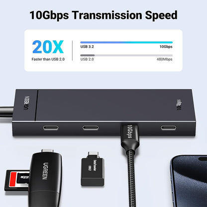 UGREEN 4-Port USB 3.2 Gen 2 Hub, Up to 10Gbps High-Speed Data Transfer