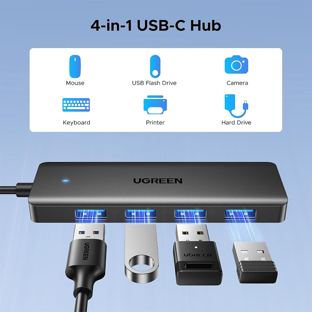 UGREEN 4-Port USB 3.2 Gen 1 Hub with 4 USB-A Ports, Up to 5Gbps High-Speed Data Transfer