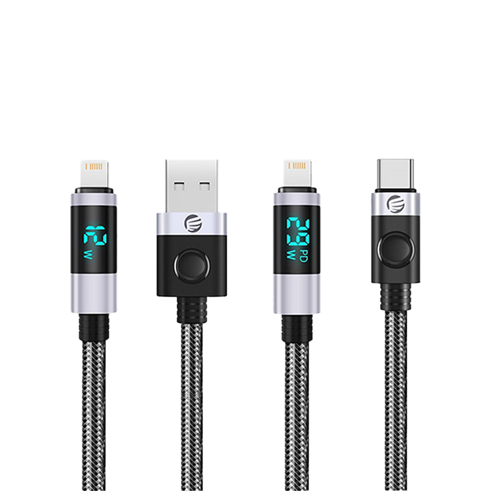 [CLEARANCE] ORICO 2 Meters LDC2L Series USB Type-C Male to Lightning Male Data and Charging Nylon Braided Cable with PD 29W, 480Mbps Transfer Rate with LED Display and E Marker Chip for Smartphone - Black