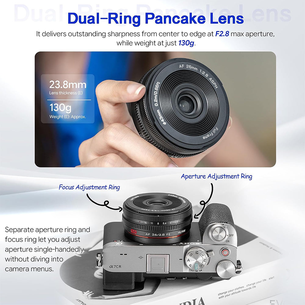 VILTROX AF 26mm F2.8 Full Frame Autofocus Pancake Prime Lens Sony E & Nikon Z Mount