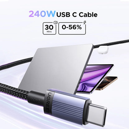 UGREEN 0.5m 1m 2m 3m USB-C to USB-C Male PD 240W Fast Charging Cable Nylon Braided Cord for Smartphones and Other Devices