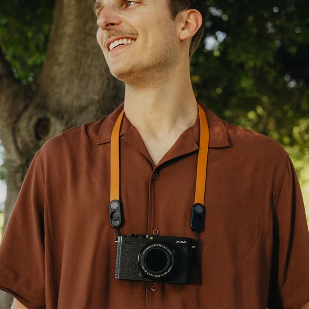 Peak Design Leather Camera Strap in Amber, Black & Tan