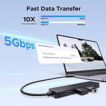 UGREEN 4-Port USB 3.2 Gen 1 Hub with 4 USB-A Ports, Up to 5Gbps High-Speed Data Transfer