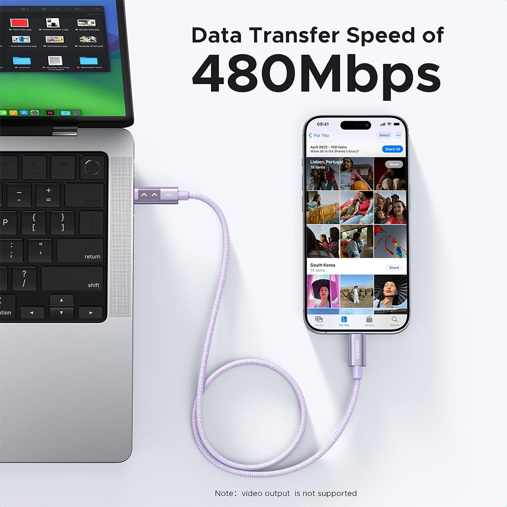 UGREEN UNO 0.5 Meter USB-C to USB-C 100W PD Fast Charging Cable with LED Emoji Display, 480Mbps Data Sync, E-Marker Smart Chip, Braided USB-C Male Cable for Laptop, Tablet, Smartphone and Gaming Devices | L509 (45612) | JG Superstore