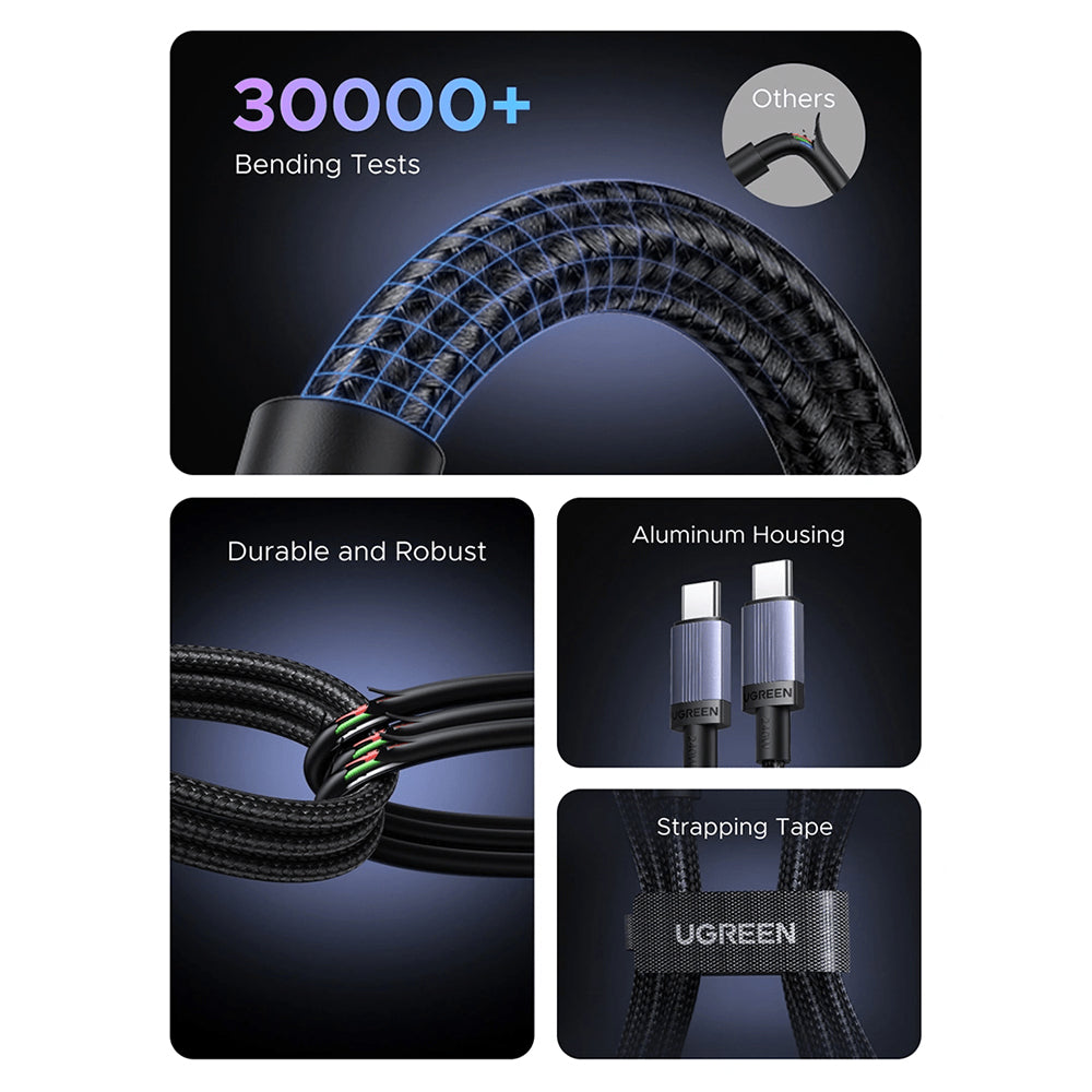 UGREEN 0.5m 1m 2m 3m USB-C to USB-C Male PD 240W Fast Charging Cable Nylon Braided Cord for Smartphones and Other Devices
