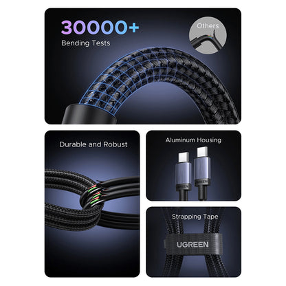 UGREEN 0.5m 1m 2m 3m USB-C to USB-C Male PD 240W Fast Charging Cable Nylon Braided Cord for Smartphones and Other Devices