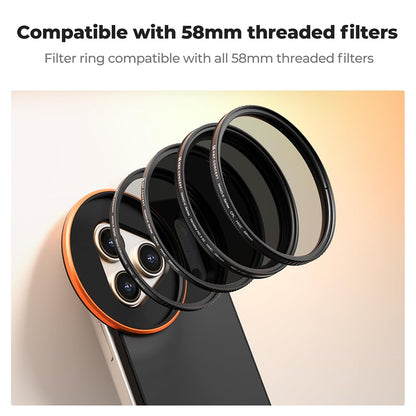 K&F Concept iP 17 Pro / Pro Max Double-Sided Magnetic Lens Filter Mount Adapter w/ 58mm ND 2-32 VN / CPL Filter