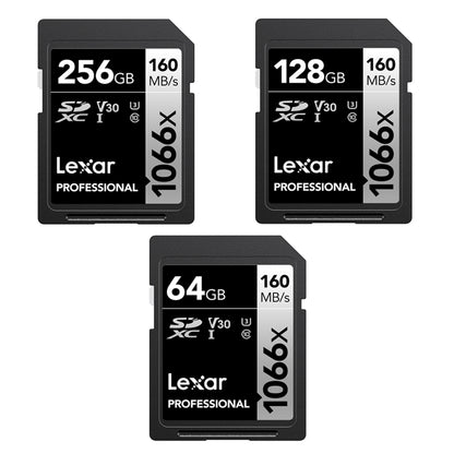 Lexar Professiol 64GB 128GB 256GB Silver Series 1066x SDXC UHS-I V30 U3 Class 10 Memory Card with 4K UHD Video Recording, Max 160MB/s Read Speed for Videography and Photography
