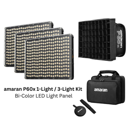 Aputure Amaran P60x 3-Pack Bi-Color Lensed LED Light Panel with Rectangular Softbox and Grid for Photography Video Vlogging Live Streaming Broadcast and Film Production Studio Lighting Equipment | APA0138A11