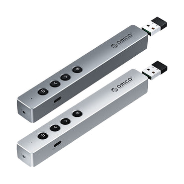 [CLEARANCE] ORICO 2.4GHz 2pcs Wireless Presentation Remote Clicker (AAA Battery) with 50m Control Range, 3R Class Laser, Magnetic USB Receiver for Windows, macOS, Linux, Android, Conference Presentation (Silver) | OPPT2-05-SV