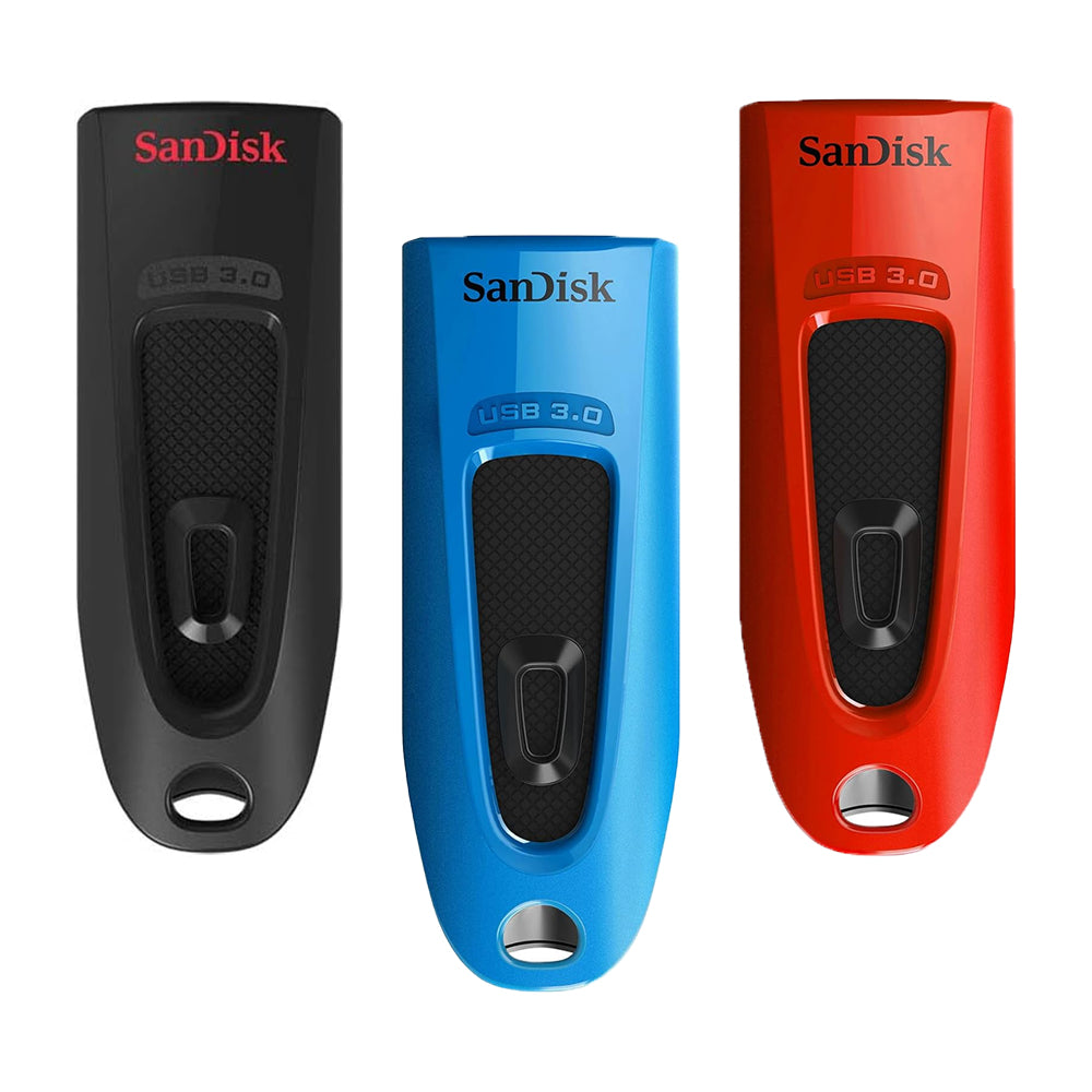 SanDisk Ultra Multi Region USB 3.0 Flash Drive with 130mb/s Read Speed (Black, Blue, Red) (Available in 16GB, 32GB, 64GB, 128GB, 256GB)