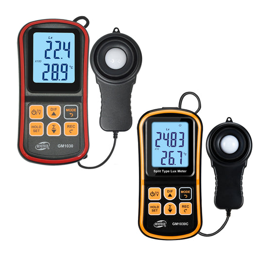 Benetech GM1030C / GM1030 Split Type Digital Light Lux Meter with Light Temperature Thermometer, LCD Display, & Spiral Spring Cable Type Illuminance Meter for Luminosity Measuring & Monitoring Instrument Tool