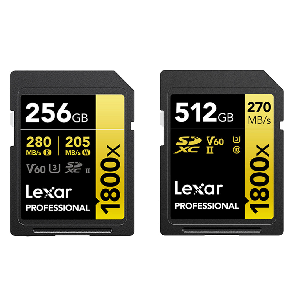 Lexar Professional 512GB 256GB 1800x Gold Series SDXC UHS-II V60 U3 Class 10 Memory Card with 4K UHD Video Recording, Max 280MB/s Read Speeds for Photography and Videography