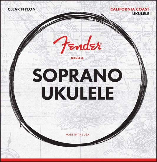 Fender California Coast Clear Nylon Ukulele String Set with Warm Clear Tones (Available in Soprano and Tenor)