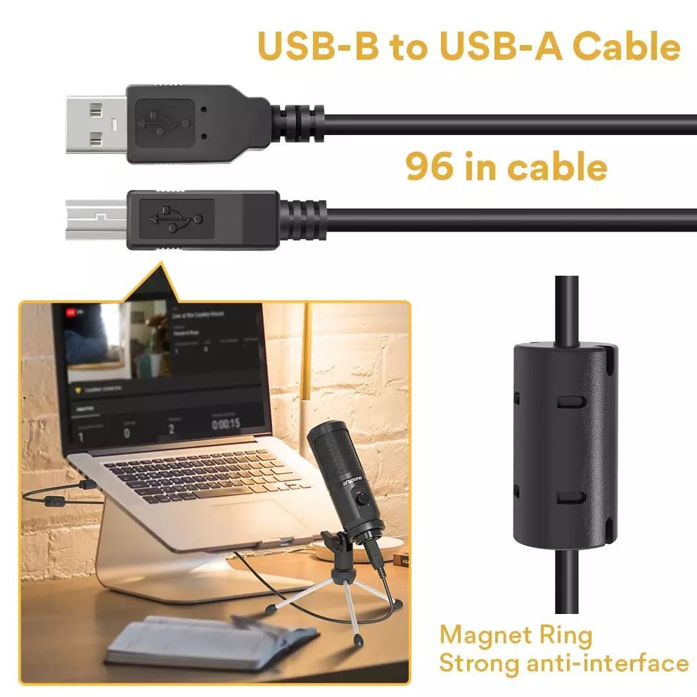 Maono AU-PM461TR USB Condenser Cardioid Microphone for Podcasting Livestream Vlog with Mini Stand