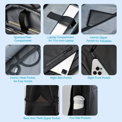 [CLEARANCE] Vention Water-Repellent Laptop Backpack with 15.6" Laptop Compartment, Interior Zipper Pocket. Interior Mesh Pocket, Right Side Pocket, Right Front Pocket, Back Anti-Theft Zipper Pocket, Two Side Pocket | KROB0