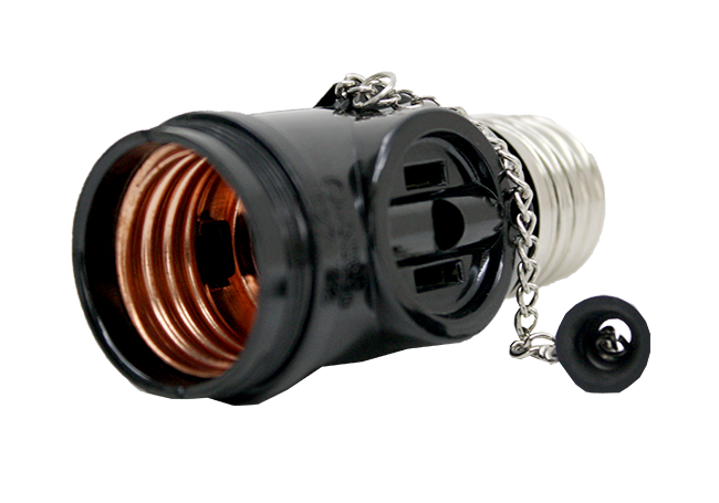 OMNI Chain Pull Socket with 2-Flat Pin Outlets 3A 220V for Electrical Light Socket | E27-712