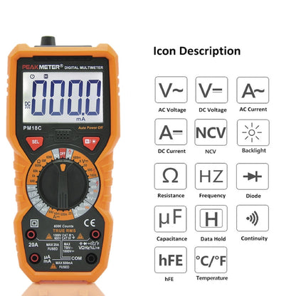 [CLEARANCE] PeakMeter PM18C Digital Multimeter Measuring Voltage Current Resistance Capacitance Frequency Temperature NCV Live Line Tester
