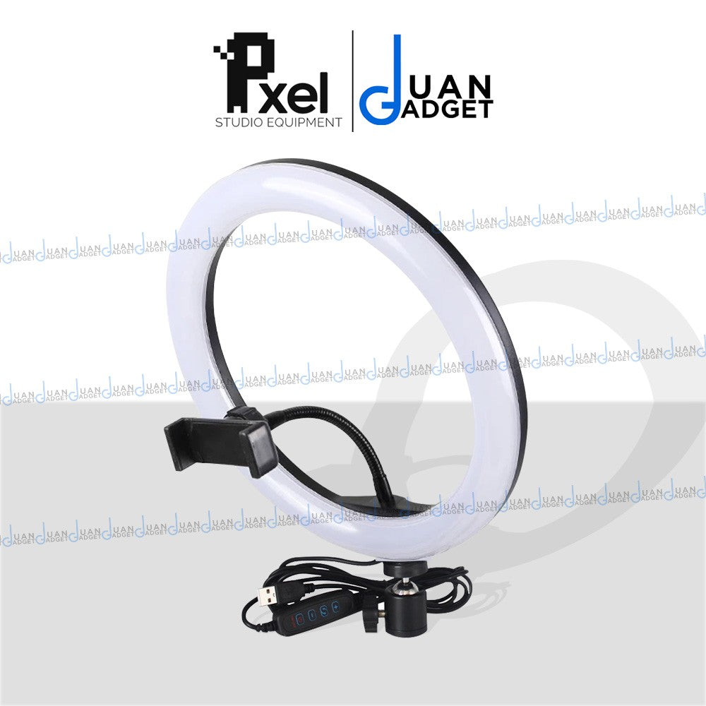 Pxel RK20 10-inch Bi-Color Ring Light 26cm 10-inches Base USB Interface for Youtube, Livestream, Podcast and Live Mobile with Phone Holder