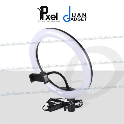 Pxel RK20 10-inch Bi-Color Ring Light 26cm 10-inches Base USB Interface for Youtube, Livestream, Podcast and Live Mobile with Phone Holder