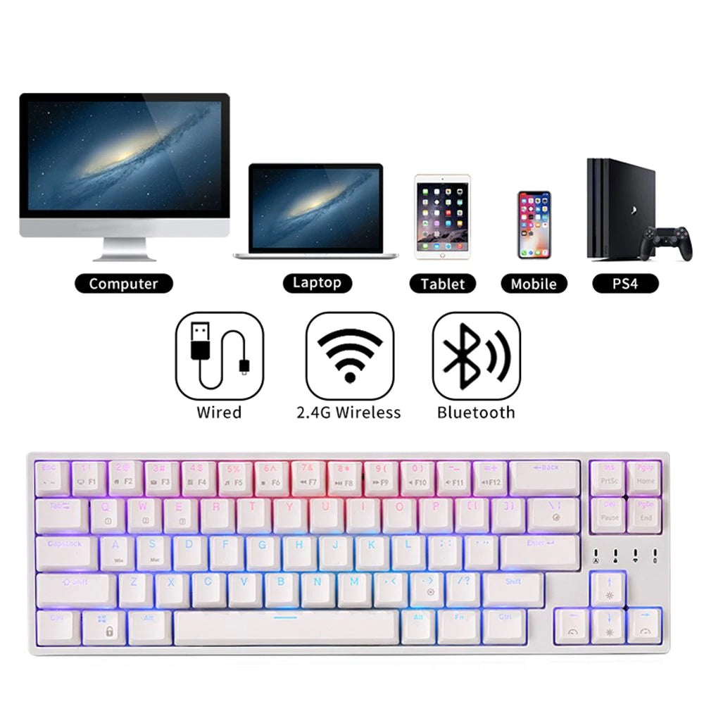 [CLEARANCE] Royal Kludge RK RK68 Plus RK871 RGB 68 Keys TKL Tri-Mode Bluetooth 5.1, Wired and 2.4Ghz Wireless Mechanical Gaming Keyboard with Hot Swappable Switches (Black, White) (Available in Blue, Red, Brown Switches)