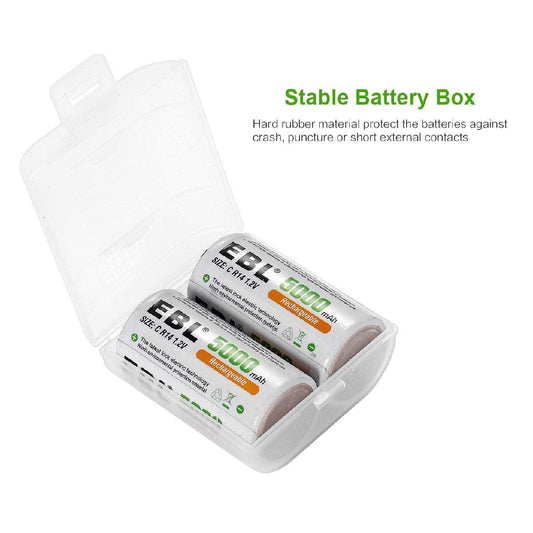 [CLEARANCE] EBL LN-8151 1.2V C Cell 5000mAh Rechargeable NiMH Nickel Metal Hydride Battery (Pack of 2) with Included Storage Case for Portable and Emergency Electronics