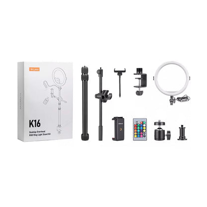 Vijim by Ulanzi 11" RGB Ring Light Multifuction C-clamp Stand and Phone Holder with 68" Extendable Overhead Arm for Live Streaming, Photography, Video | K16