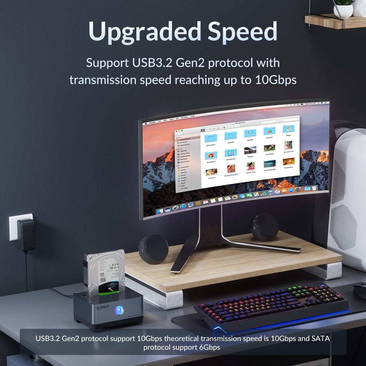 ORICO 10Gbps 2.5 to 3.5" HDD / SSD SATA 3.0 to USB 3.2 Gen2 Type C RGB Hard Drive Docking Station Dual-Bay / Single-Bay with 36TB Maximum Disk Storage Capacity for Windows MacOS Linux Computer PC Laptop MacBook iMac | 5528C3 5518C3