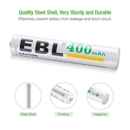[CLEARANCE] EBL AAAA 1.2V Ni-MH 400mAh Rechargeable Batteries with Surface Pen (4pcs)