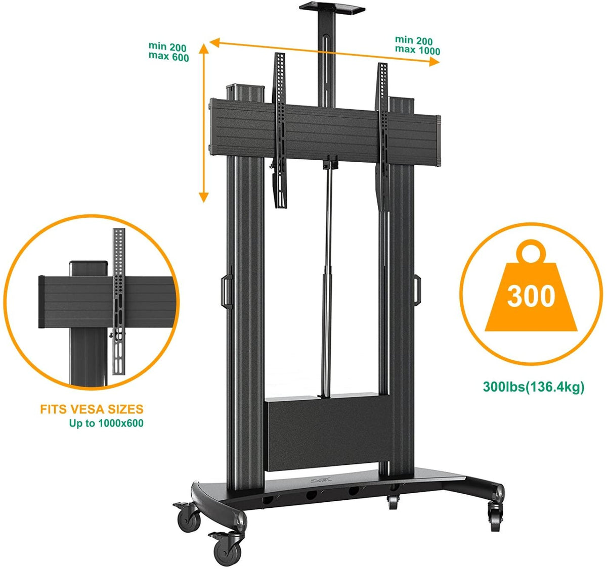 North Bayou TW100 Heavy Duty TV Cart (55" to 110") with Motorized Automatic Screen Lift TV Television Stand with AV Shelf for Large Flat Panel LCD LED TVs