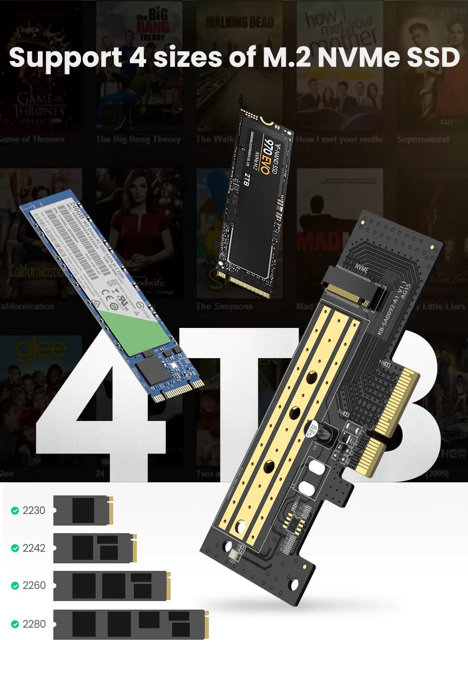 [CLEARANCE] UGREEN M.2 NVME to PCI-E 3.0 x4 Expansion Card Adapter with x4 / x8 / x16, M M+B Key and 32Gbps Transfer Speed for PC Computer CPU Tower Desktop | 70503