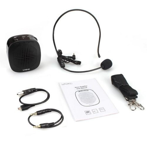[CLEARANCE] Maono AU-C03 C03 Portable Rechargeable Voice Amplifier with Wired Headband Microphone, Speaker and Waistband, Support MP3/TF/SD Card and Aux-in Black