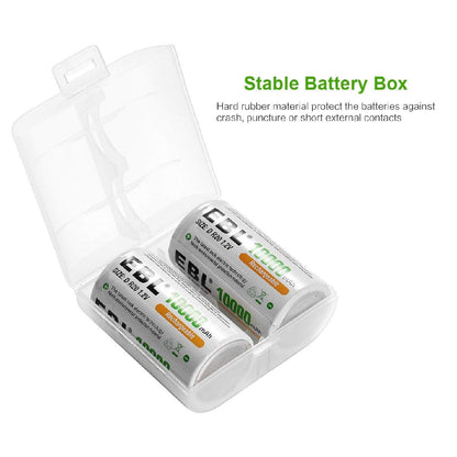 EBL LN-8141 1.2V D Cell 10000mAh Rechargeable NiMH Nickel Metal Hydride Battery (Pack of 2) with Included Storage Case for Portable and EUPDATEncy Electronics