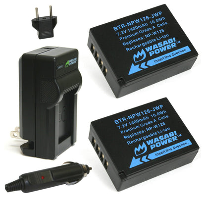 Wasabi Power NP-W126 NPW126 (2 Pack) 7.2V 1400mAh Battery & Dual USB Charger Kit w/ Power Indicators for Fujifilm HS30EXR, X-A1 X-A5 X-A10, X-E1 X-E2 X-E2s X-E4, X-H1, X-M1, X-Pro1 X-Pro2 X-Pro3, X100F X100V Mirrorless Camera