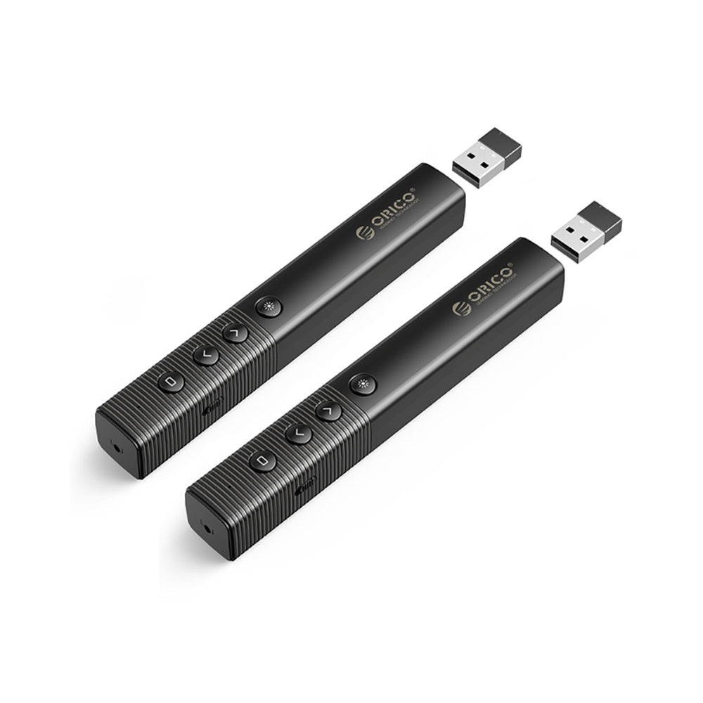[CLEARANCE] ORICO 2.4GHz Wireless Presentation Remote Clicker (AAA Battery, Built-in Battery) with 50m Control Range, 3R Class Laser, 360° Directional Point, Magnetic USB Receiver for Windows, macOS, Linux, Android | Black, White