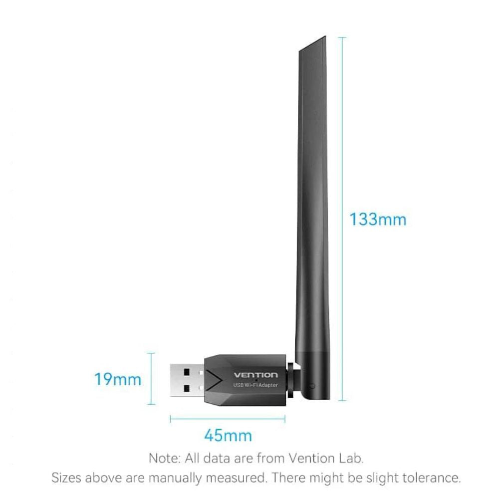 Vention AC650 High Speed 2.4Ghz Dual Band USB Network/Bluetooth Adapter Dongle with 650Mbps 5GHz Bandwidth, 6dBi High Gain Anten