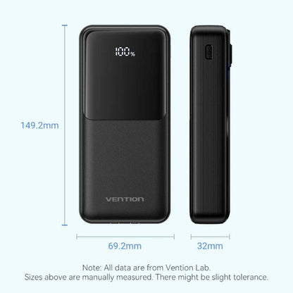 Vention 20000mAh 22.5W/PD 20W Fast Charge Power Bank with Built-In Type C & Lightning Charging Cable, 3-Port Output, Smart LED Digital Display for iPhone, iPad, Airpods, Android Smartphone, Tablet, Camera - White, Black